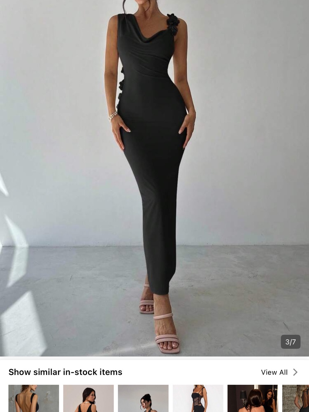 SHEIN Black One-Shoulder Cowl Neck Maxi Dress